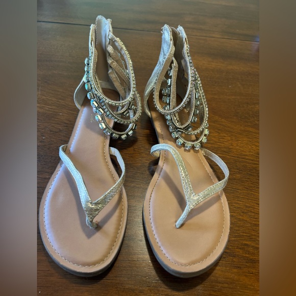 Thalia Sodi Gold wrap around ankle Rhinestone Sandals Size 6.5 - Picture 3 of 12